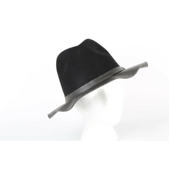 Vintage ABS Black Wool Faux Leather Fedora Hat One Size Classic Chic Style main image 4